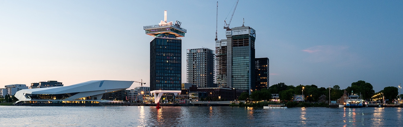 Amsterdam skyline seen from the water