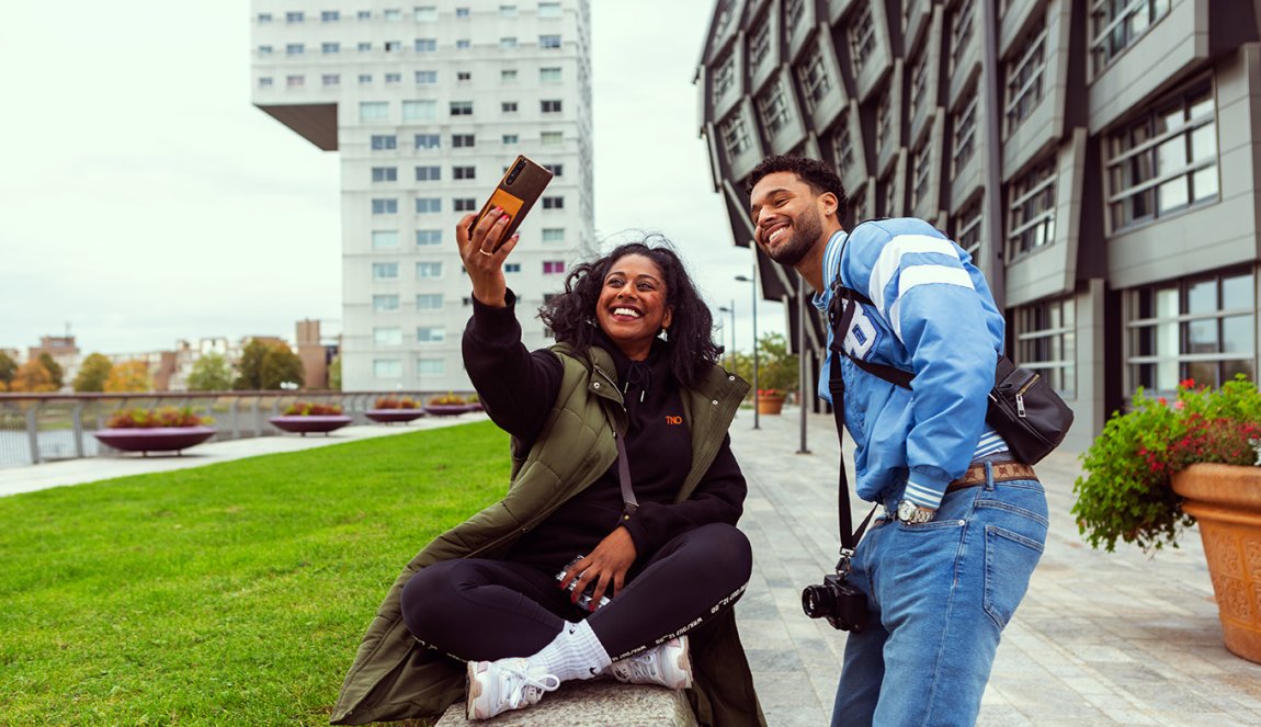 Architecture in Almere taking selfie in front of the beautiful buildings 