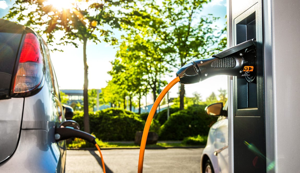 Electric car at a charging station